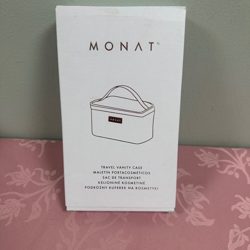 Monat Travel Vanity Case Champagne Gold Vegan Leather Makeup Toiletry Bag NEW
